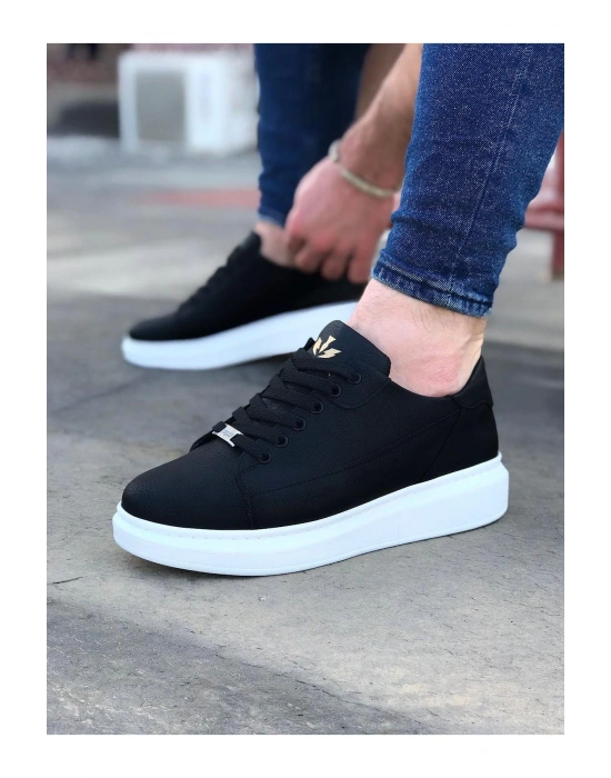 Wagoon Wg028 Siyah Bağcıklı Kalın Taban Casual Erkek Ayakkabı Erkek Günlük Ayakkabı