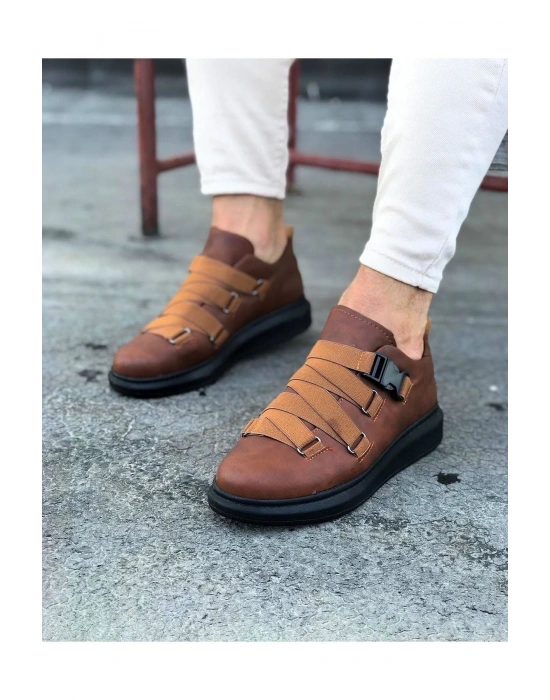 Wagoon Wg033 Taba Siyah Erkek Yüksek Taban Ayakkabı Erkek Günlük Ayakkabı