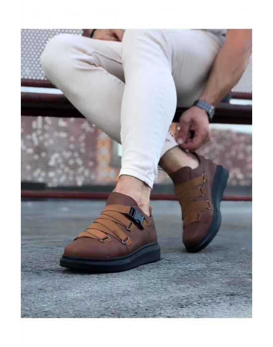 Wagoon Wg033 Taba Siyah Erkek Yüksek Taban Ayakkabı Erkek Günlük Ayakkabı