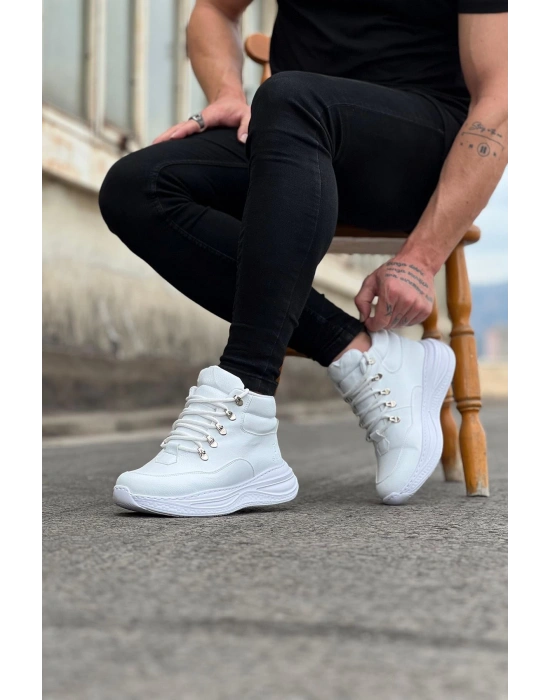 Wagoon Wg035 Beyaz Yüksek Taban Yarım Bilek Erkek Bot