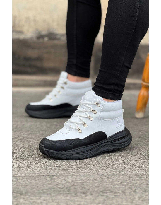 Wagoon Wg035 Kömür Beyaz Yüksek Taban Yarım Bilek Erkek Bot