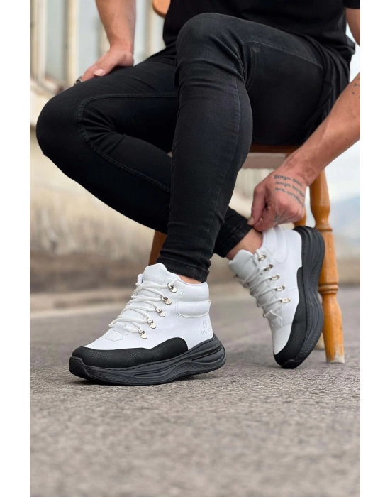 Wagoon Wg035 Kömür Beyaz Yüksek Taban Yarım Bilek Erkek Bot