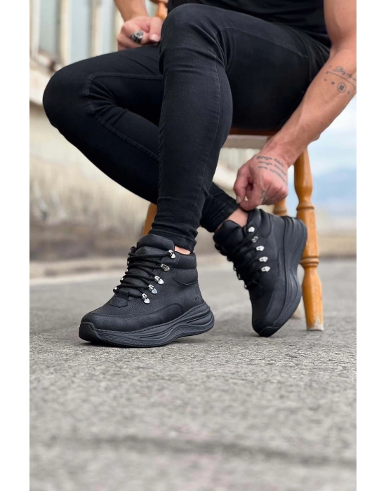 Wagoon Wg035 Kömür Cilt Yüksek Taban Yarım Bilek Erkek Bot