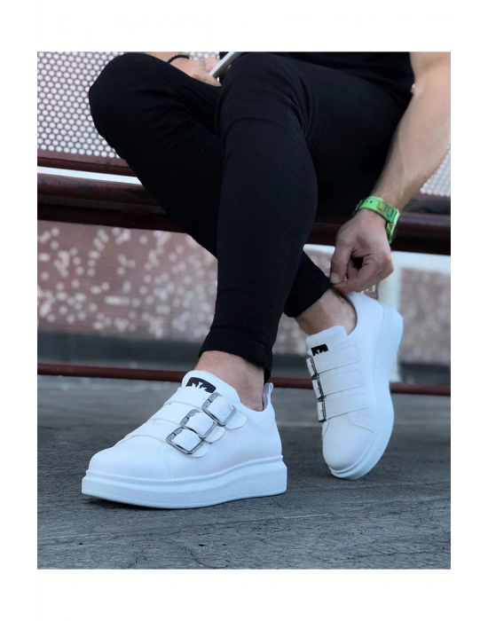 Wagoon Wg050 Beyaz Tokalı Kalın Taban Erkek Ayakkabı Erkek Günlük Ayakkabı