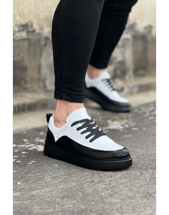 Wagoon WG162 Kömür Beyaz Rugan Ortopedik Taban Erkek Casual Ayakkabı