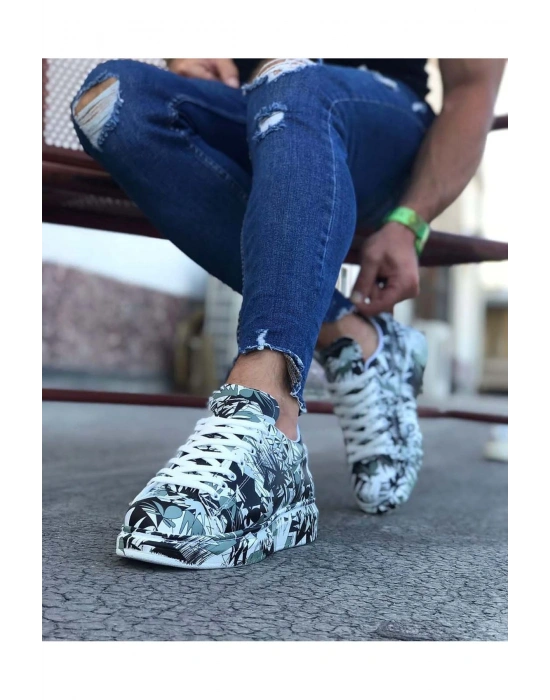 Wagoon WG501 Siyah Beyaz Boyalı Erkek Casual Ayakkabı