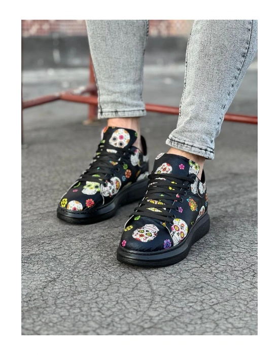 Wagoon WG501 Siyah Desenli Kuru Kafa Boyalı Erkek Casual Ayakkabı