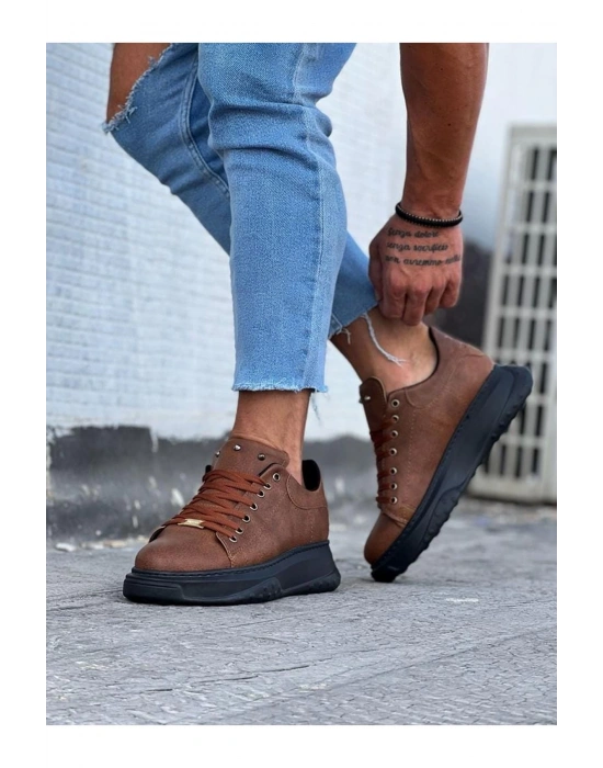 Wagoon Wg501 Taba Siyah Erkek Yüksek Taban Ayakkabı Erkek Günlük Ayakkabı