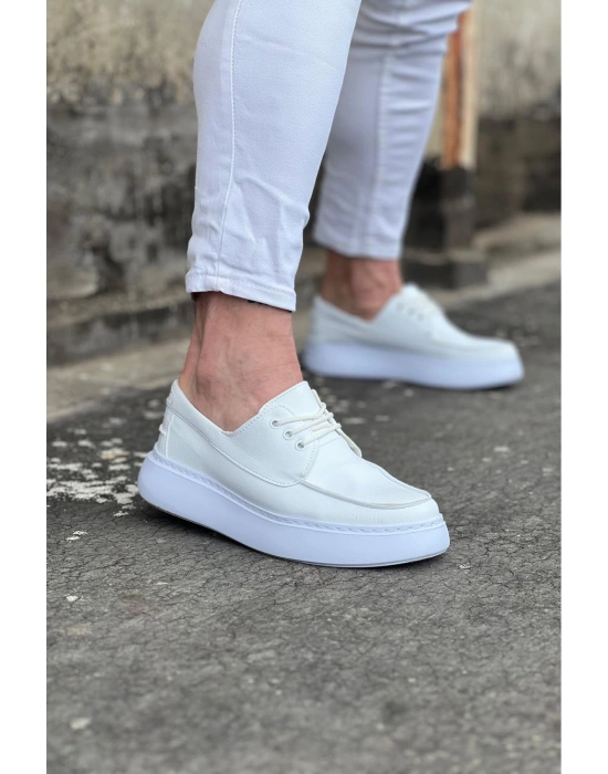 Wagoon WG508 Beyaz Cilt Ortopedik Taban Erkek Casual Ayakkabı