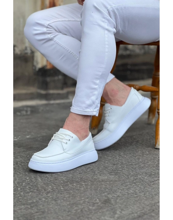 Wagoon Wg508 Beyaz Cilt Ortopedik Taban Erkek Casual Ayakkabı Erkek Günlük Ayakkabı