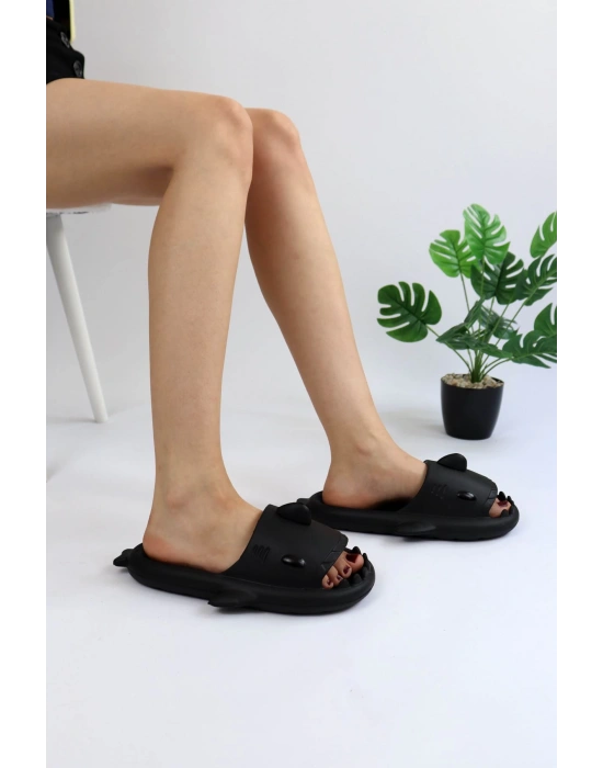 Wg500 Köpekbalığı Siyah Unisex Tam Ortopedik Shark Slides Kadın Terlik