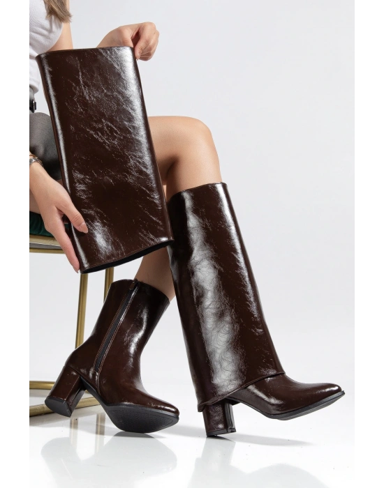 Wila Kahverengi Parlak Topuklu Tak Çıkar Çizme