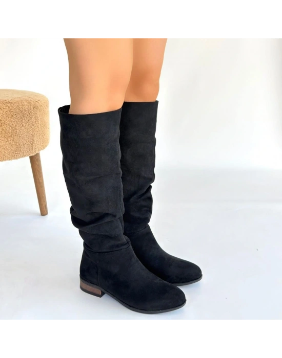 Winda Siyah Süet Körüklü Çizme