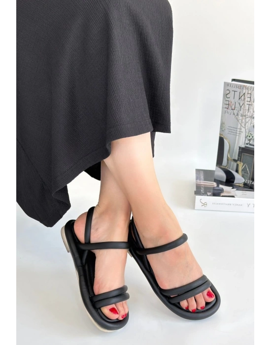 Winta Siyah Cilt Kadın Sandalet