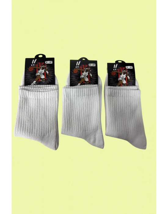 Yalıncak Uzun Konç Kolej Çorap  Beyaz Desensiz 6 Adet