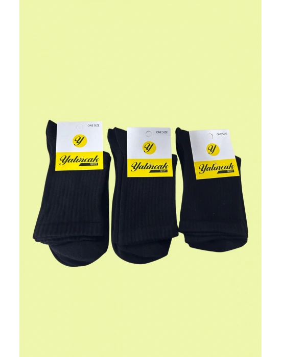 Yalıncak Yarım Konç Kolej Çorap Siyah Renk 6 Adet Desensiz Model
