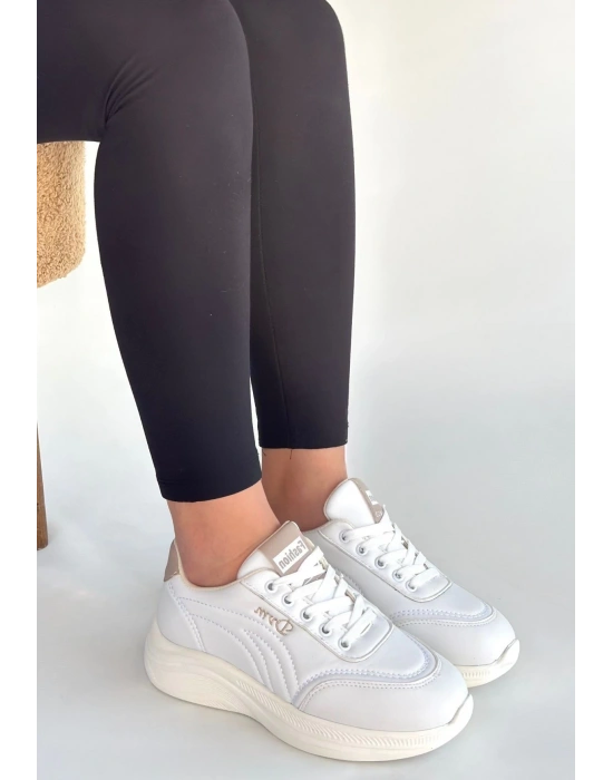 Yejja Beyaz Cilt Bağcıklı Spor Ayakkabı