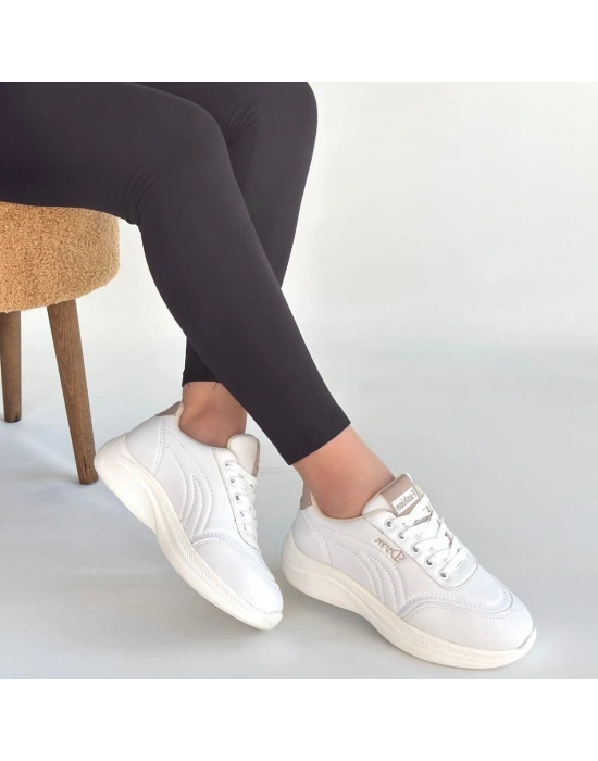 Yejja Beyaz Cilt Bağcıklı Spor Ayakkabı