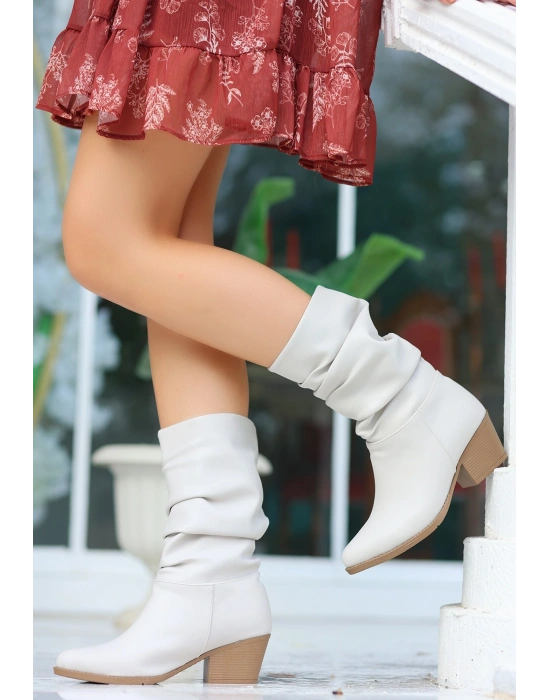 Yior Bej Cilt Topuklu Bot