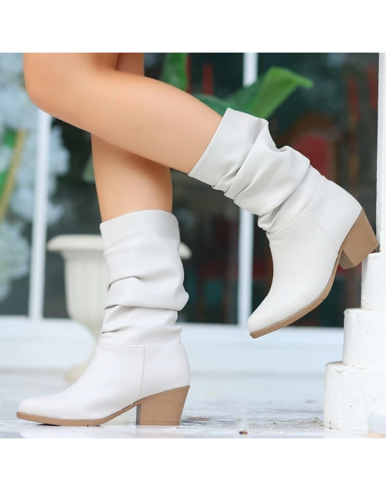 Yior Bej Cilt Topuklu Bot