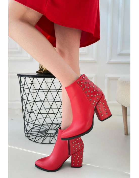 Yoont Kırmızı Cilt Topuklu Kadın Bot