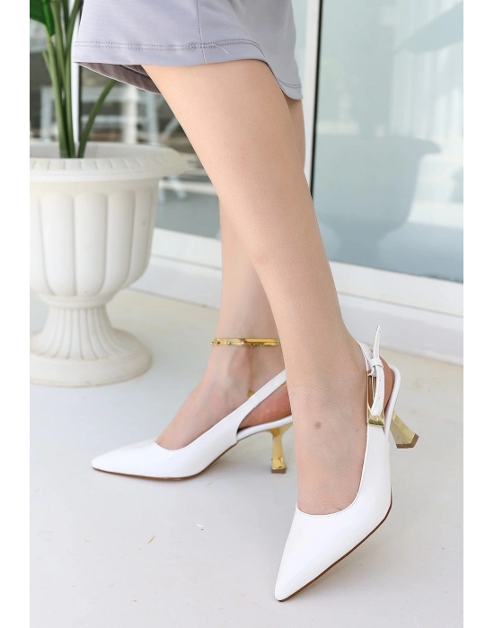 Zalin Beyaz Rugan Kadın Topuklu Ayakkabı