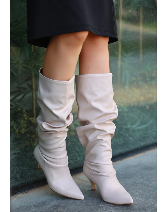 Zelya Bej Cilt Topuklu Çizme