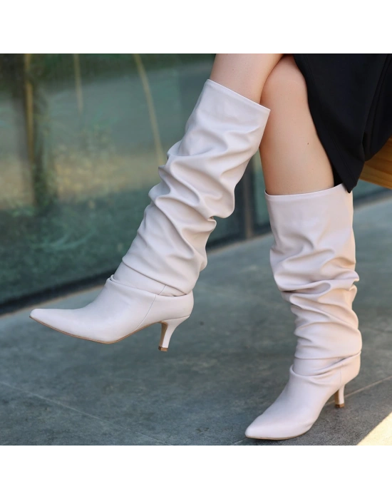 Zelya Bej Cilt Topuklu Çizme