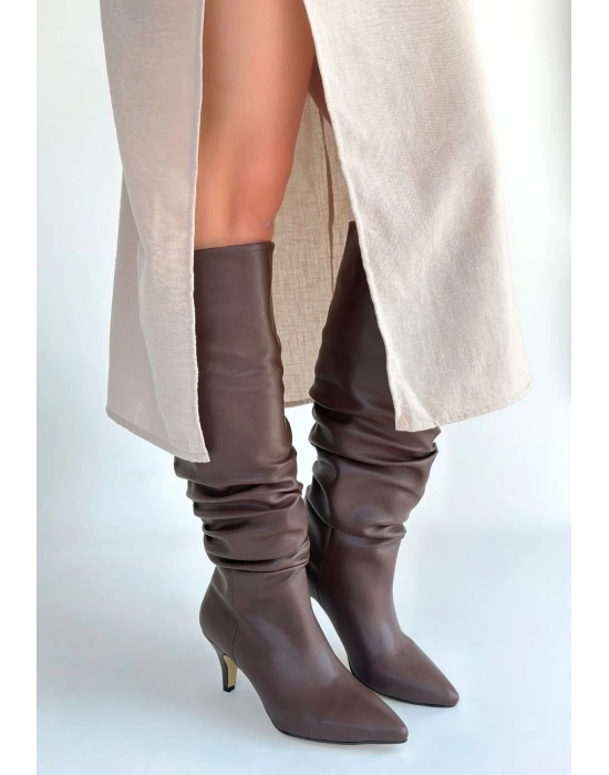 Zelya Kahverengi Cilt Topuklu Çizme
