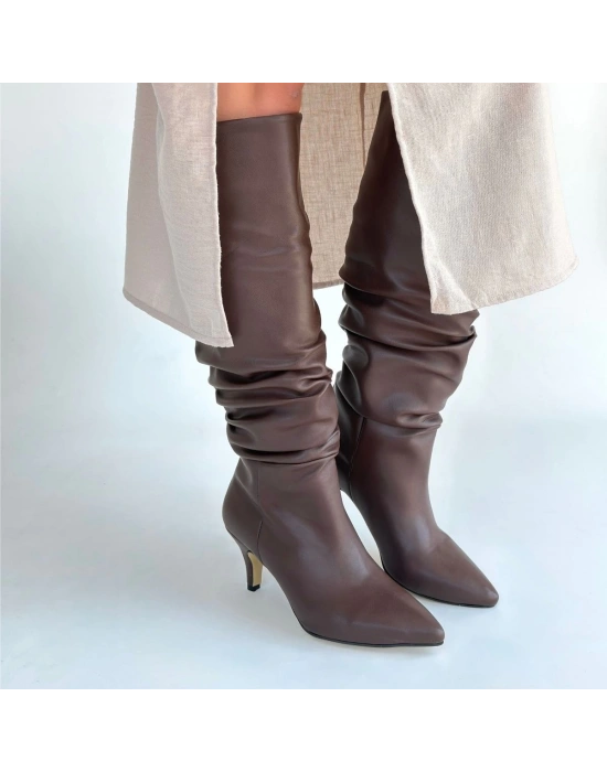 Zelya Kahverengi Cilt Topuklu Çizme