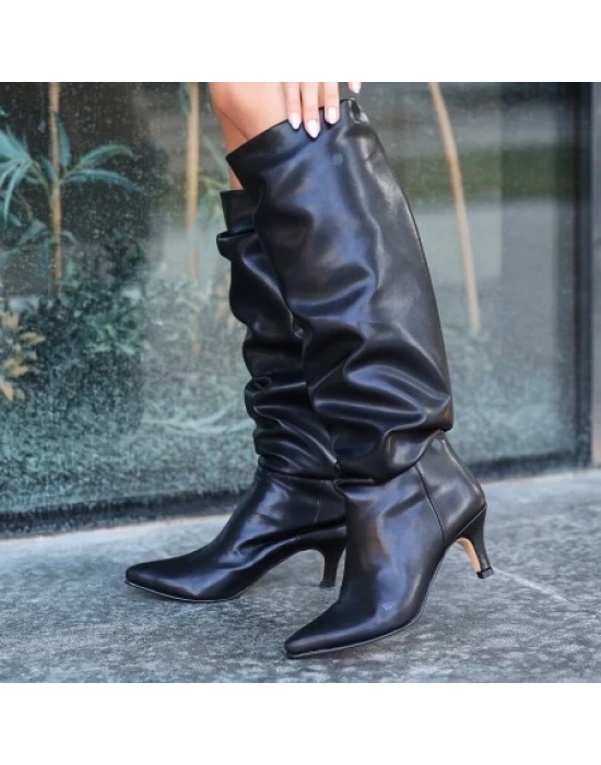 Zelya Siyah Cilt Topuklu Çizme