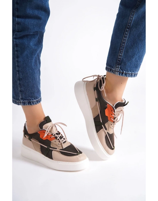 Zoes Nude Süet Yeşil Detaylı Bağcıklı Kadın Spor Ayakkabı