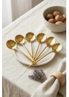 6lı Lüks Gold Paslanmaz Çelik Tatlı Kaşığı Seti (16 cm)