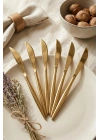 6lı Lüks Gold Paslanmaz Çelik Yemek Bıçağı Seti (21 cm)