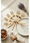6lı Lüks Gold Paslanmaz Çelik Yemek Çatalı Seti (21 cm)