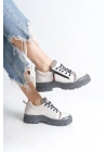 AGATHA Bağcıklı Fermuarlı Ortopedik Taban Kadın Sneaker Spor Ayakkabı CGT - Krem