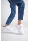 ALESSI Bağcıklı Ortopedik Taban Kadın Sneaker Spor Ayakkabı CBT - Beyaz/Turuncu