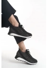 ALYA Bağcıklı Ortopedik Taban Taşlı Kadın Sneaker Spor Ayakkabı CBT - Siyah