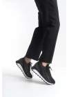 ALYA Bağcıklı Ortopedik Taban Taşlı Kadın Sneaker Spor Ayakkabı CBT - Siyah