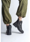 AMBER Bağcıklı Fermuarlı Ortopedik Taban Kadın Bot  CST - Siyah