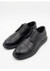 BA0003 Siyah Kapaklı Burun Bağcıklı Erkek Oxford Ayakkabı