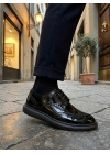 BA0003 Yeni Sezon Siyah Rugan Lüks Brouge Klasik Ayakkabı