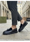 BA0005 Yeni Sezon Kalın Tabanlı Siyah Süet Makosen Ayakkabı