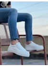 BA0104 Bağcıklı Beyaz Cilt Deri Spor Klasik Erkek Ayakkabı