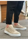 BA0104 Bağcıklı Krem Süet Beyaz Taban Spor Klasik Erkek Ayakkabı