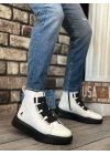 Ba0142 Bantlı Erkek Yüksek Taban Beyaz Siyah Spor Erkek Bot