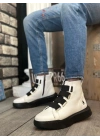 Ba0142 Bantlı Erkek Yüksek Taban Beyaz Siyah Spor Erkek Bot