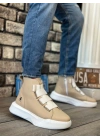 Ba0142 Bantlı Erkek Yüksek Taban Krem Beyaz Spor Erkek Bot