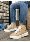 Ba0142 Bantlı Erkek Yüksek Taban Krem Beyaz Spor Erkek Bot