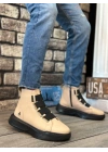 BA0142 Bantlı Erkek Yüksek Taban Krem Spor Bot